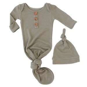 Caden Lane Eucalyptus Waffle Bamboo Knot Newborn Gown and Hat Set
